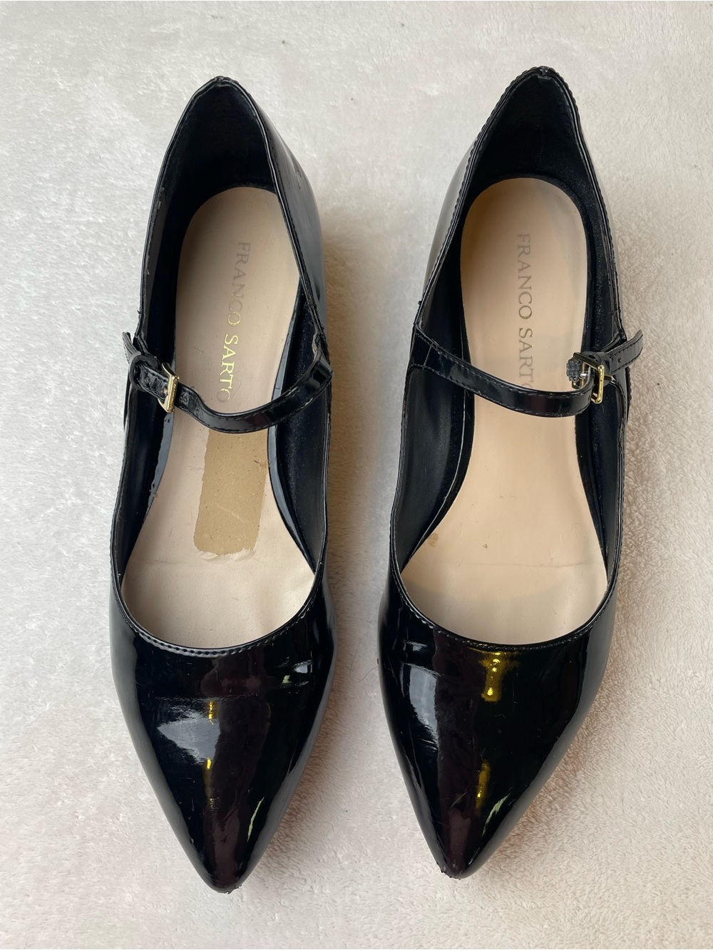 Franco Sarto Black Patent Mary Jane Pointed-Toe Flats